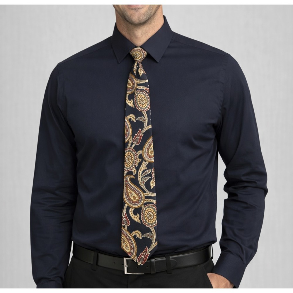 Vintage Christian Dior Monsieur Silk Paisley Floral Tie Navy Formal Wear USA
